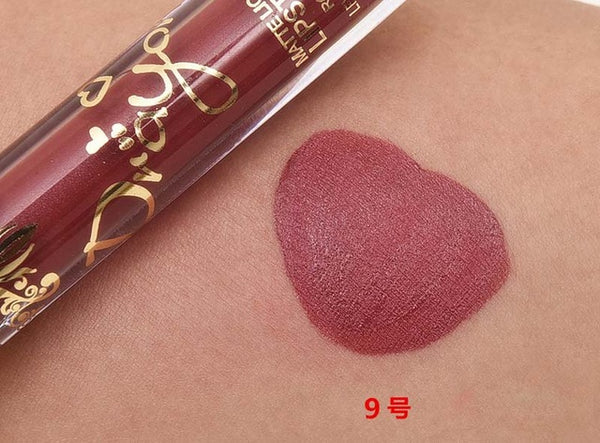 2016 Fashion Color Pigment Nude Velvet Gold Metallic Lipstick Matte Liquid Waterproof Lip Gloss Tattoo Tint Cosmetics