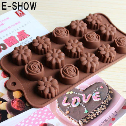 E-SHOW 15Rose flower silicone cake mold Ice Chocolate molds soap silicone molds fondant 3D cupcake bakeware baking dish cake pan