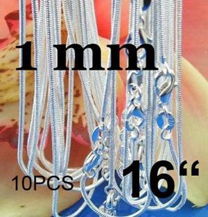 10pcs/lot Promotion! wholesale silver plated  necklace,   silver fashion jewelry Snake Chain 1mm  Necklace 16 18 20 22 24 INCHES