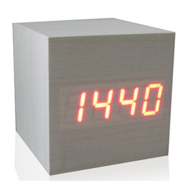 Hot USB/AAA Powered Cube LED Digital Alarm Clock Square Modern Sound Control Wood Clock Display Temperature Night Light