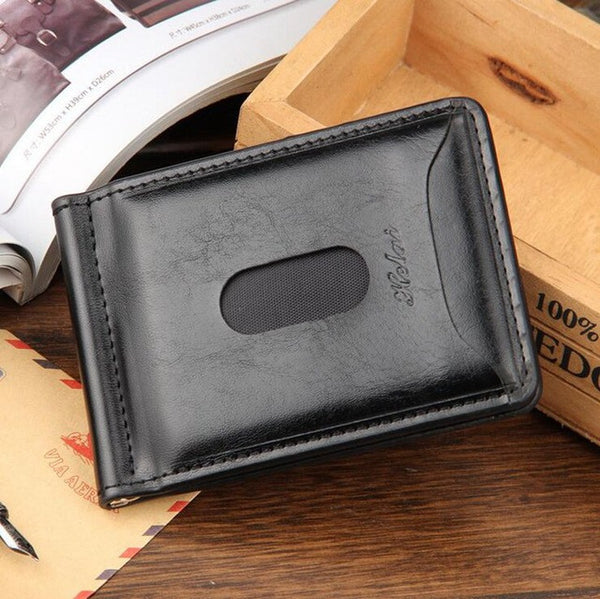 High Quality Leather Men Wallet Money Clips Stainless Steel Clamp Holder Cash Money Clip Small Zipper Coin Pocket Wallet For Men