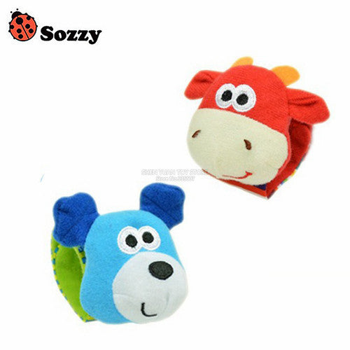 Sozzy 2pcs Soft Baby Toy Wrist Strap Socks Cute Cartoon Garden Bug Plush Rattle with Ring Bell 0M+
