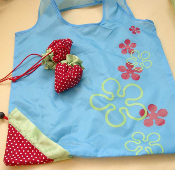 Floral Folding Reusable Grocery Nylon Bag Large Strawberry  Shopping Bag Cute Travel Tote