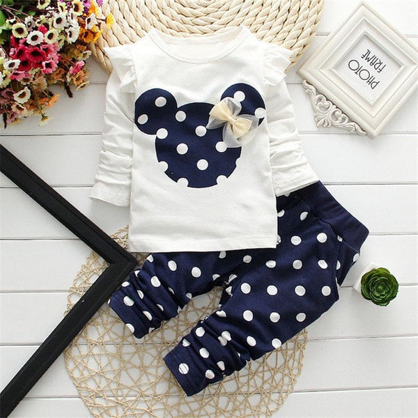 Monkids 2017 New Kids Clothes Girl Baby Long Rabbit Sleeve Cotton Minnie Casual Suits Baby Clothing Retail Children Suits