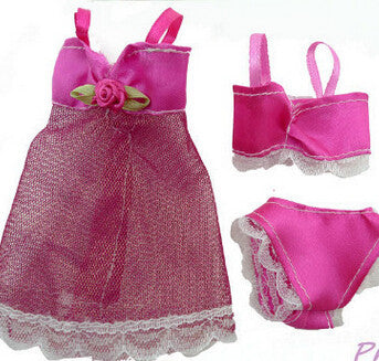 1set=3pcs(Dress + Bra + Underwear)Sexy swimwear Lace Night dress For Barbie Doll Pajamas Lingerie clothes eg003