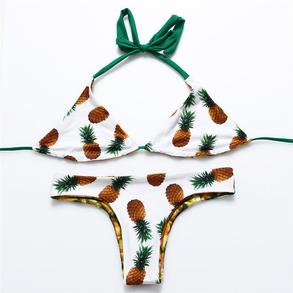 COBUNNY New Pineapple Brazilian Bikini set Reversible Bathing Suit Halter Bikinis Women Bandeau Swimwear Swimsuit bathing suit