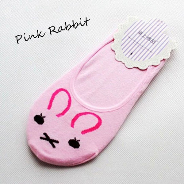 Fashion Women Invisible Cotton Socks Nonslip Loafer Liner Low Cut Cartoon Animal lady Necessity Kitty/Rabbit/Bear