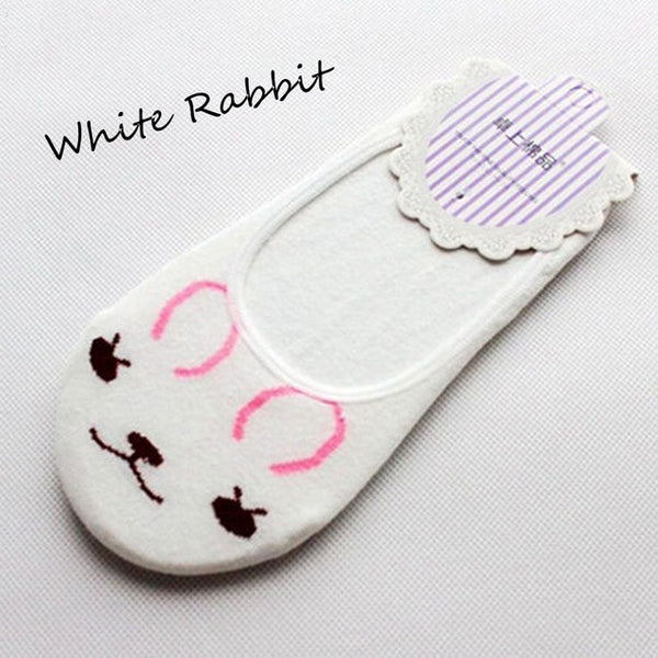 Fashion Women Invisible Cotton Socks Nonslip Loafer Liner Low Cut Cartoon Animal lady Necessity Kitty/Rabbit/Bear