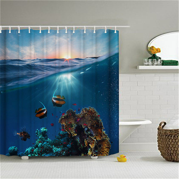 Polyester Shower Curtain Bathroom Decor Home Decorations Seabed Fish / Summer Beach / Violin / Wolf Howl / White Shark