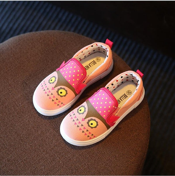 Girls canvas shoes spring Autumn Cartoon fox print Running Sneakers children kids shoes soft and comfortable Flat school shoes