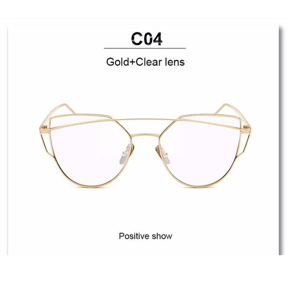 Hot 2017 Newest Cat Eye Glasses Frame Women Brand Designer Twin-Beams Metal Eyeglasses Frame Clear Fashion Glasses Drop Ship