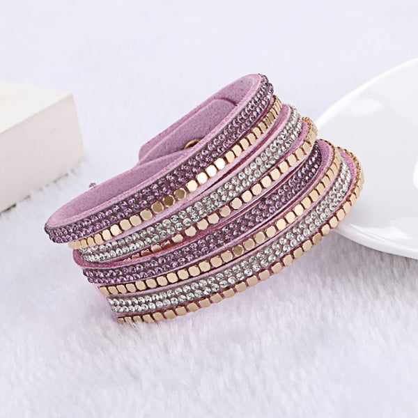 2015 Fashion Jewelry Crystal Bracelets &bangles For women  Rhinestone  Leather Bracelet Crystal Braclets