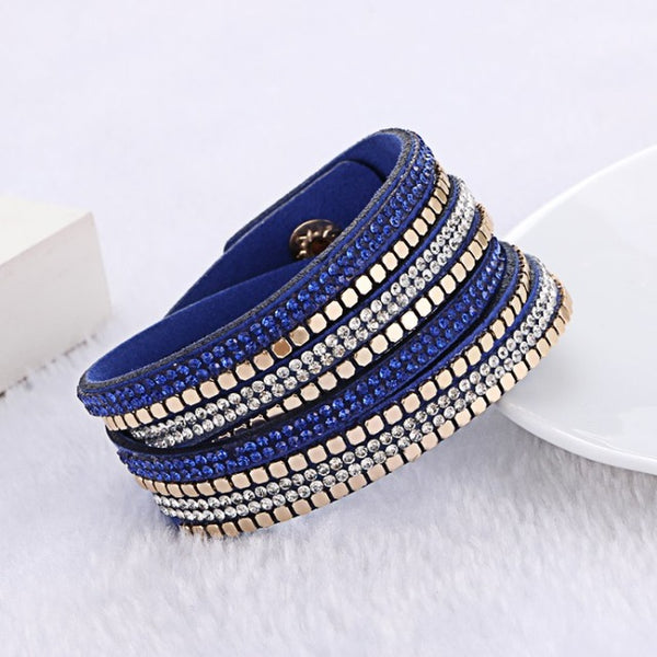 2015 Fashion Jewelry Crystal Bracelets &bangles For women  Rhinestone  Leather Bracelet Crystal Braclets