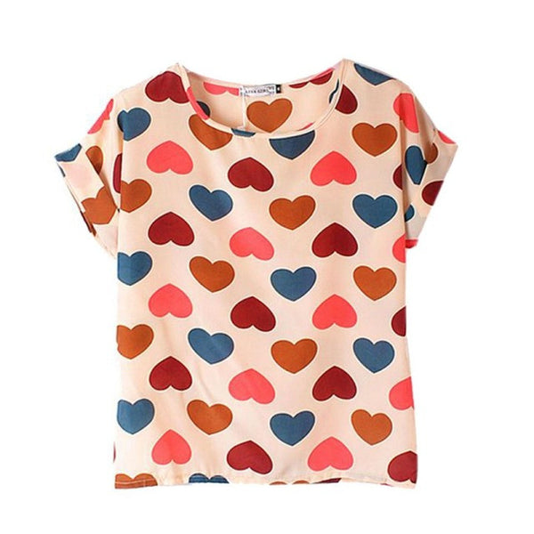 Summer Fashion O Neck Bird Printed Women Tops Colorful Short Sleeve Female T-Shirts Batwing Loose Chiffon Shirt Feminino