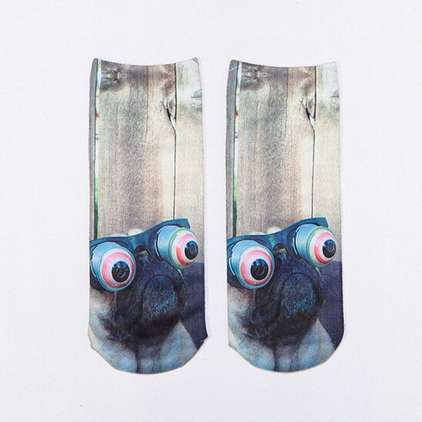 2016 New Fashion Cute  Women Men Unisex 3D Cartoon Funny Dog Animal Printed  Low Cut Ankle Short  Breathable Cotton Socks Hot