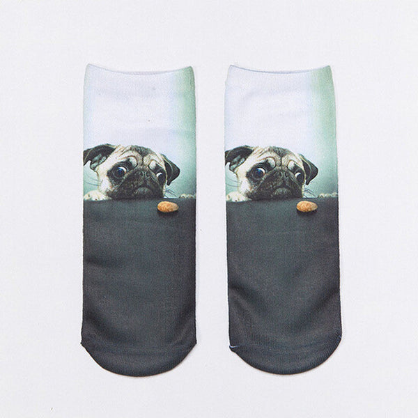 2016 New Fashion Cute  Women Men Unisex 3D Cartoon Funny Dog Animal Printed  Low Cut Ankle Short  Breathable Cotton Socks Hot