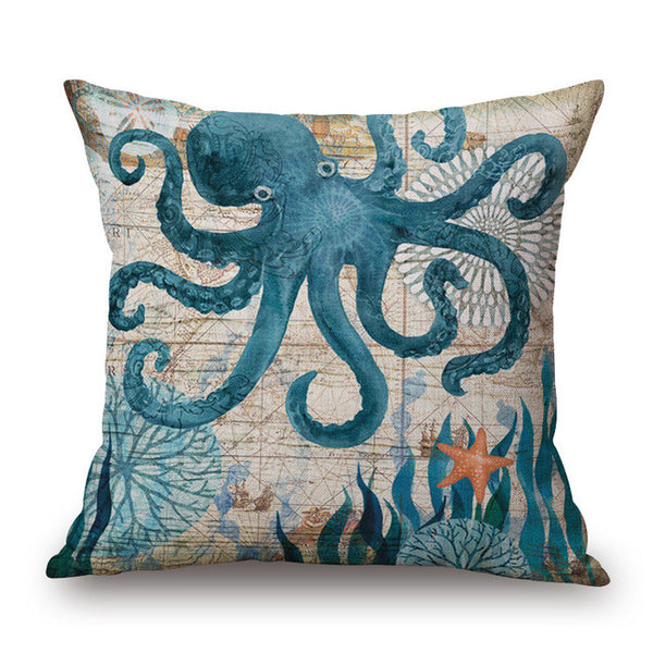 Marine Ocean Style Sea Turtle Patterns Square 18" Cotton Linen Sea Horse Sofa Throw Cushion Covers octopus Home Decor Pillows