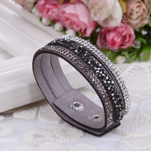 2015 New Fashion Lap  Layer Wrap Bracelets Slake Leather Bracelet  for women With Crystals Couple Jewelry