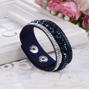 2015 New Fashion Lap  Layer Wrap Bracelets Slake Leather Bracelet  for women With Crystals Couple Jewelry