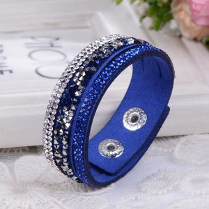 2015 New Fashion Lap  Layer Wrap Bracelets Slake Leather Bracelet  for women With Crystals Couple Jewelry