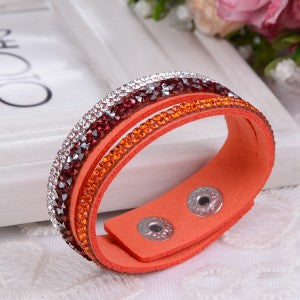 2015 New Fashion Lap  Layer Wrap Bracelets Slake Leather Bracelet  for women With Crystals Couple Jewelry