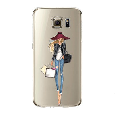 Phone Case for Samsung Galaxy S5 S6 S6Edge S6Edge+ S7 S7edge Cover Soft Silicon Painted Fashion Shopping Girl Mobile Phone Bag