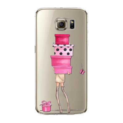 Phone Case for Samsung Galaxy S5 S6 S6Edge S6Edge+ S7 S7edge Cover Soft Silicon Painted Fashion Shopping Girl Mobile Phone Bag