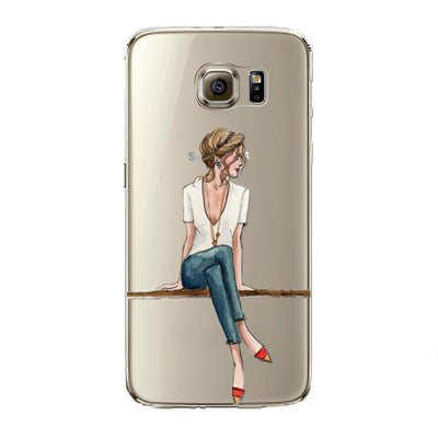 Phone Case for Samsung Galaxy S5 S6 S6Edge S6Edge+ S7 S7edge Cover Soft Silicon Painted Fashion Shopping Girl Mobile Phone Bag