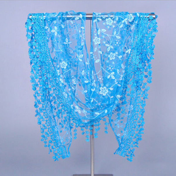 New Brand design Summer Lady Lace Scarf Tassel Sheer Metallic Women Triangle Bandage Floral scarves Shawl L10A5108
