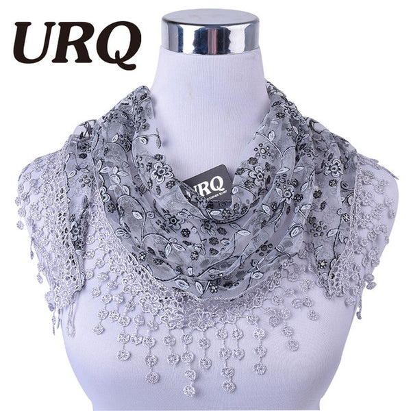 New Brand design Summer Lady Lace Scarf Tassel Sheer Metallic Women Triangle Bandage Floral scarves Shawl L10A5108