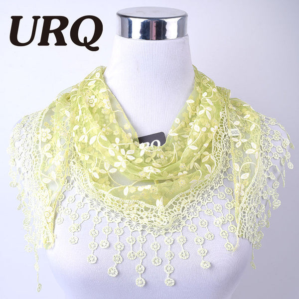 New Brand design Summer Lady Lace Scarf Tassel Sheer Metallic Women Triangle Bandage Floral scarves Shawl L10A5108