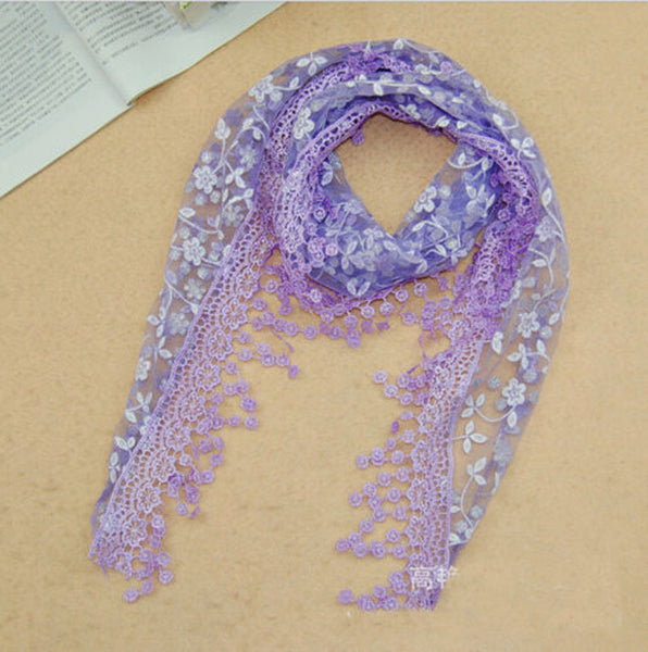 New Brand design Summer Lady Lace Scarf Tassel Sheer Metallic Women Triangle Bandage Floral scarves Shawl L10A5108