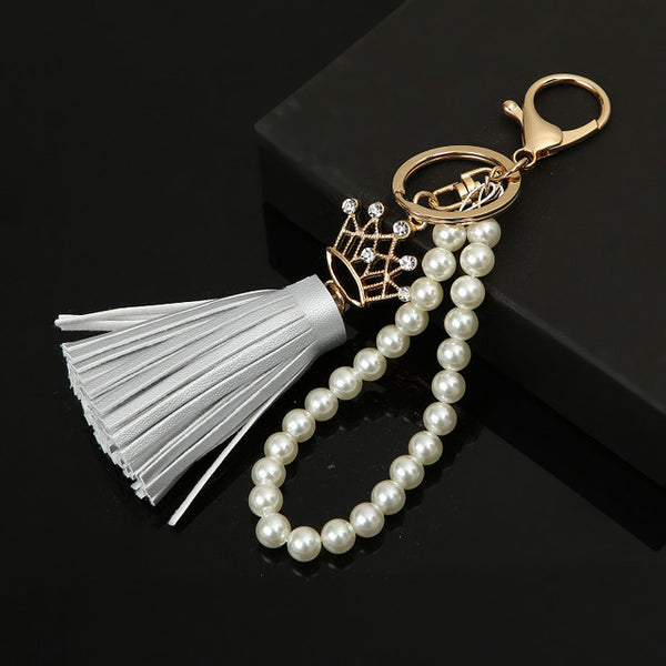 2017 Camellia Leather Tassels Keychain Bag Pendant Car Ornaments Creative Gifts Long Key Chain Buckle Key Ring 11 Colors