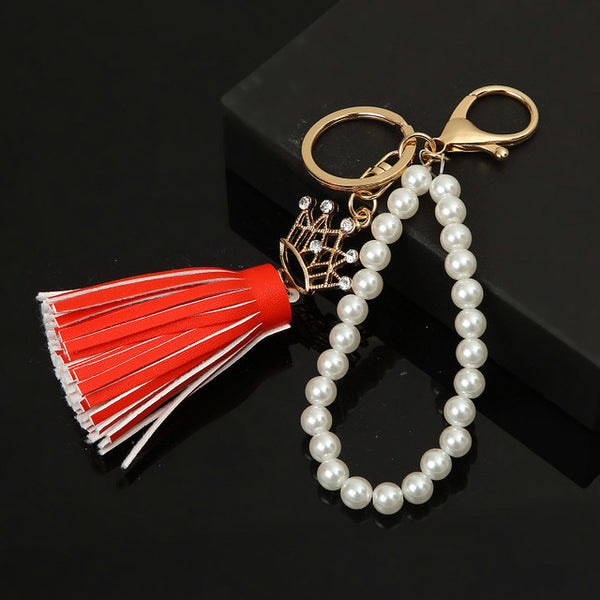 2017 Camellia Leather Tassels Keychain Bag Pendant Car Ornaments Creative Gifts Long Key Chain Buckle Key Ring 11 Colors