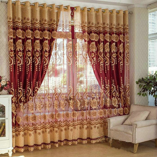 On sale ! Curtains Luxury Beaded For Living Room Tulle +Blackout Curtain Window Treatment/drape  In Golden/Pink Freeshipping