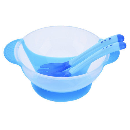 Baby Learning Dishes Assist Food Bowl Temperature Sensing Spoon Fork Bowll Set Baby Tableware