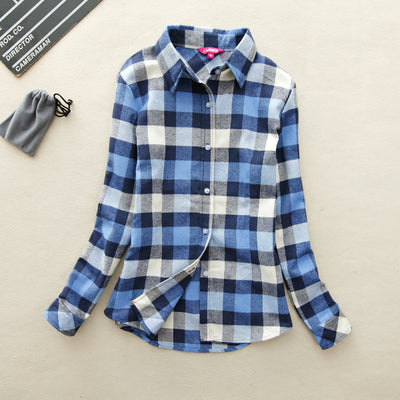 2017 Hot Sale Women Shirts tops new 100% Cotton Plaid Shirt Fashion Female Student Women's Long-sleeve Plus Size Basic Blouses