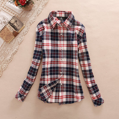 2017 Hot Sale Women Shirts tops new 100% Cotton Plaid Shirt Fashion Female Student Women's Long-sleeve Plus Size Basic Blouses