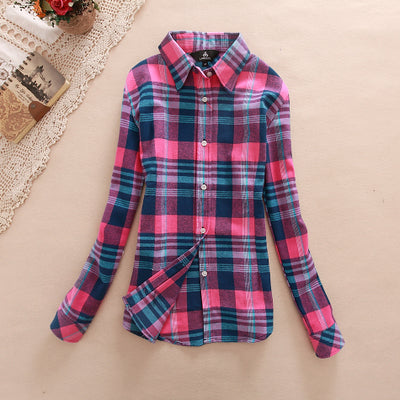 2017 Hot Sale Women Shirts tops new 100% Cotton Plaid Shirt Fashion Female Student Women's Long-sleeve Plus Size Basic Blouses