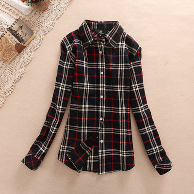 2017 Hot Sale Women Shirts tops new 100% Cotton Plaid Shirt Fashion Female Student Women's Long-sleeve Plus Size Basic Blouses