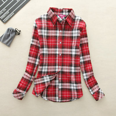 2017 Hot Sale Women Shirts tops new 100% Cotton Plaid Shirt Fashion Female Student Women's Long-sleeve Plus Size Basic Blouses