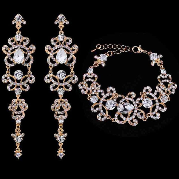 Minmin Crystal Bridal Jewelry Sets Butterfly Bracelet Earrings Sets Wedding African Beads Jewelry Set for Women EH166+SL032