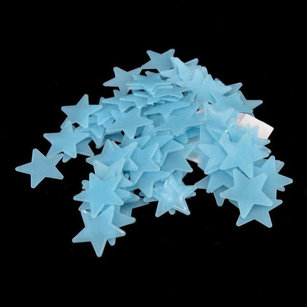 100pcs 3cm diameter 3D Stars Glow In The Dark Luminous Fluorescent Plastic Wall Stickers Home Decor Decals 5 Color Choose