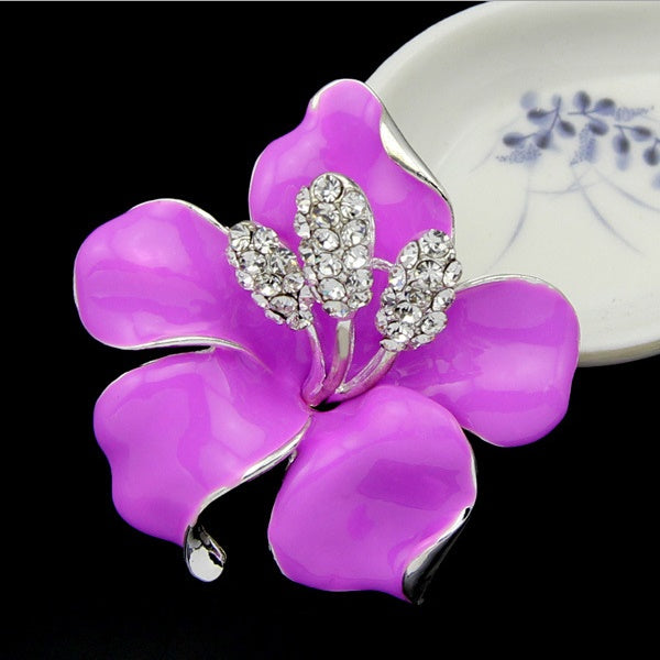 lackingone *2017 christmas gift Enamel Brooch Rhinestone Crystal Lily Flower brooches for women Jewelry Birthday Gift