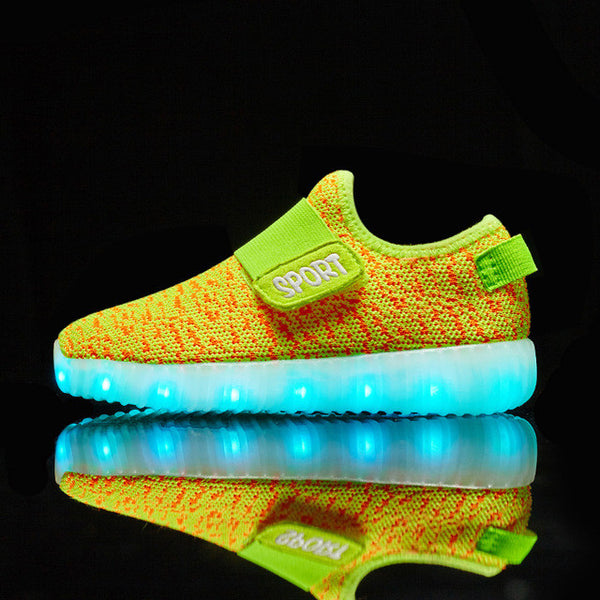 Eur25-37// usb charging breathable children basket led sneakers shoes kids with lighted up luminous shoes for girls&boys