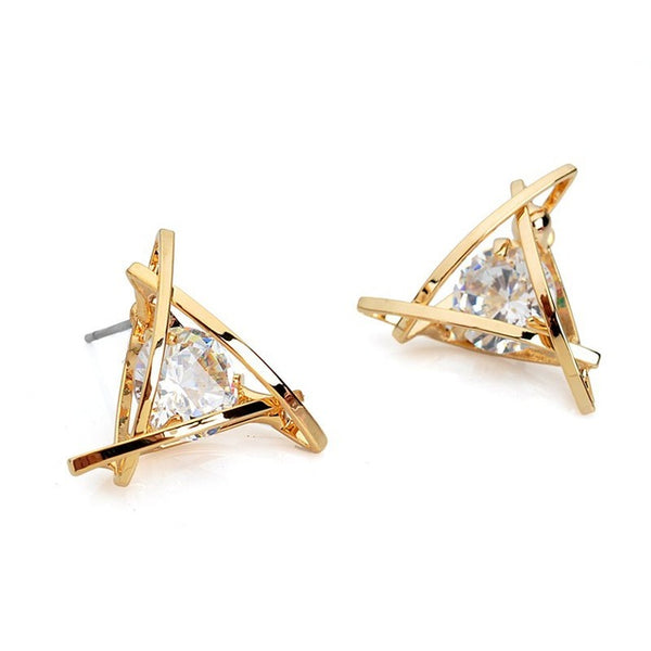European Luxury Austrian Crystal Zircon Gold Triangle Earrings For Women 2016 Fashion High-end Elegant Stud Earrings Gifts E296