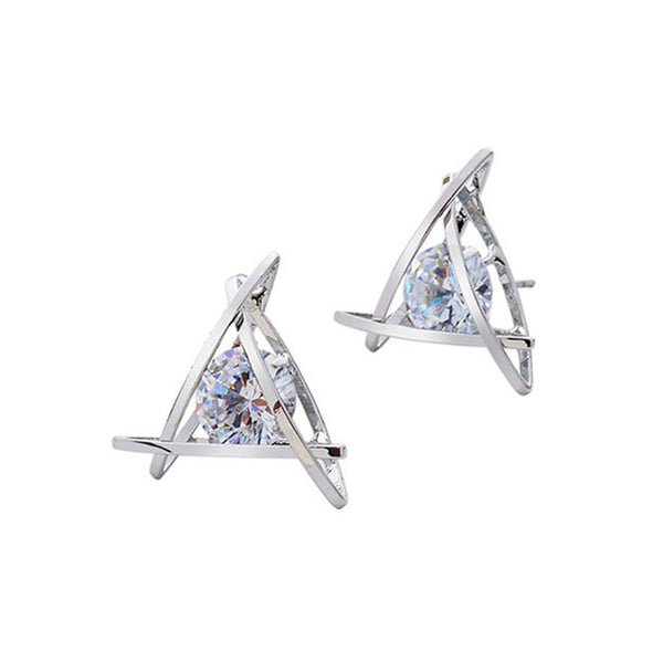 European Luxury Austrian Crystal Zircon Gold Triangle Earrings For Women 2016 Fashion High-end Elegant Stud Earrings Gifts E296