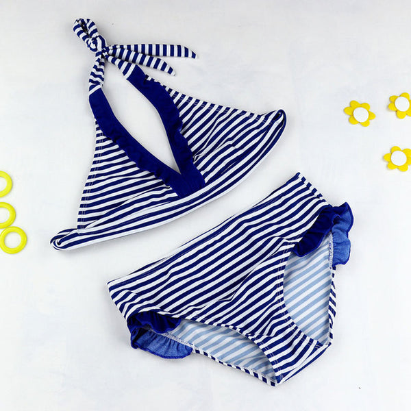2016 New Summer girls Close-fitting elastic stripe swimsuit  girls split Two-pieces Swimwear, children stripe bikini wholesale