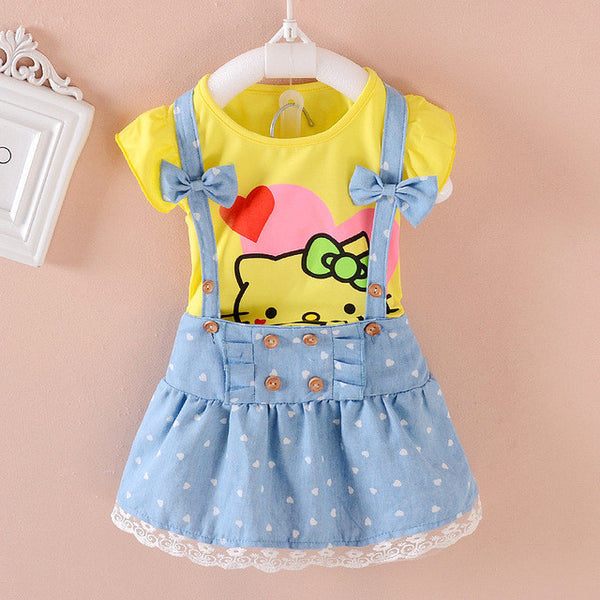 Hello Kitty Girls Dress Dresses Kids Girls clothes Children clothing Summer 2017 Toddler girl clothing Sets Casual Fashion T569