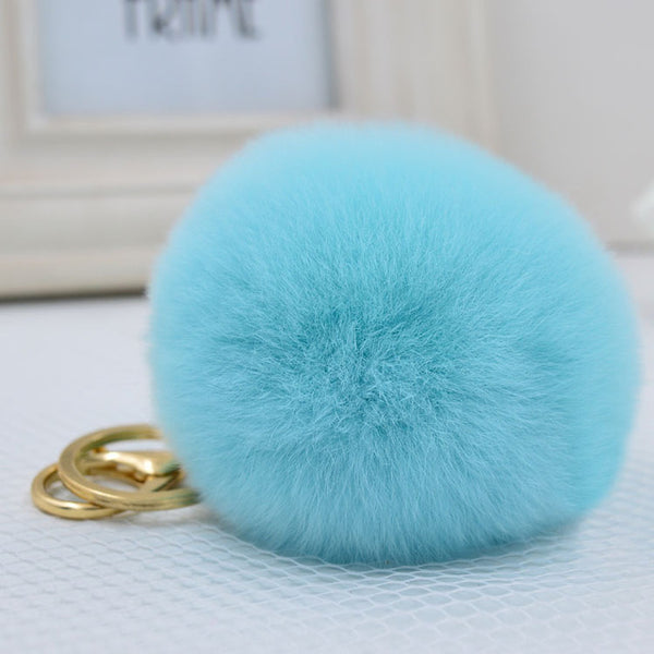 8CM Genuine rex Rabbit fur ball keychain Car key ring Bag Pendant fur pom fluffy  key chains
